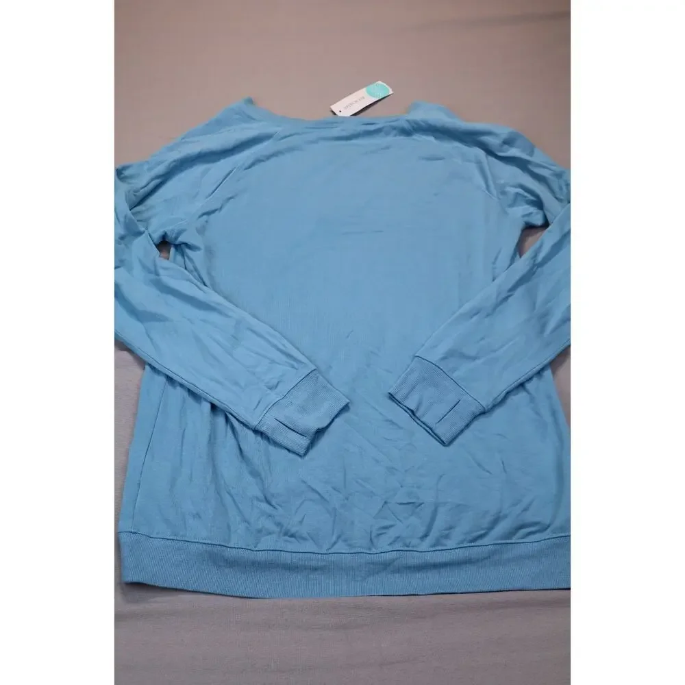 NEW Threads 4 Thought Priscilla Turquoise Blue Feather Fleece Sweatshirt Size L - Picture 2 of 5